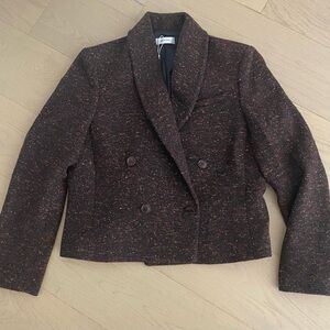 Anine Bing Dark Brown Double-Breasted Tweed Blazer - Large